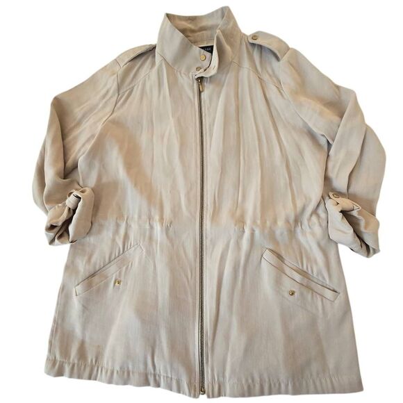 Zara Womens Lightweight Zip Up Snap Tab Sleeve Utility Jacket Beige Size Medium - Picture 1 of 14